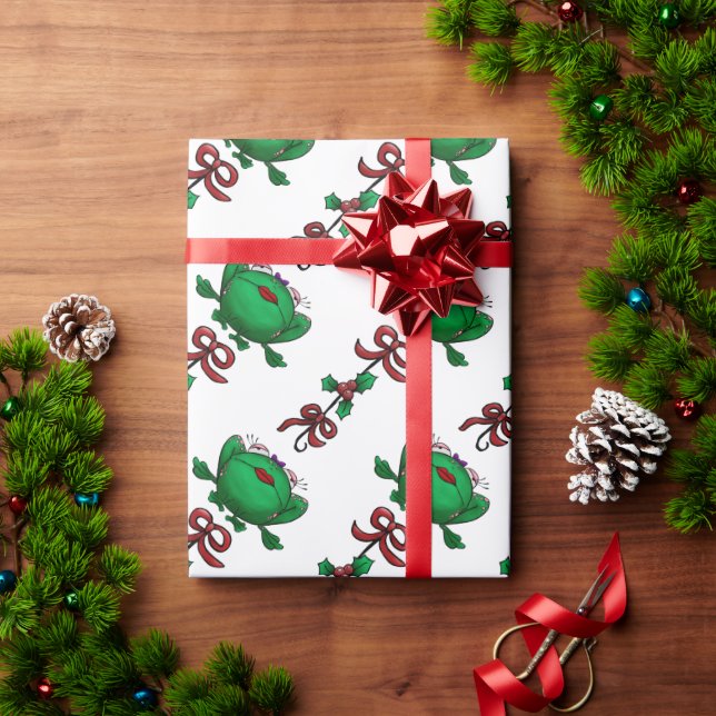 Christmas Frog Mistletoe Ribbon Muster Geschenkpapier (Feiertagsgeschenk)