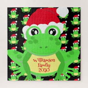 Christmas Frog Weihnachtsmannmütze Pattern Black N Puzzle