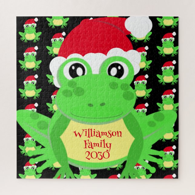 Christmas Frog Weihnachtsmannmütze Pattern Black N Puzzle (Vertikal)