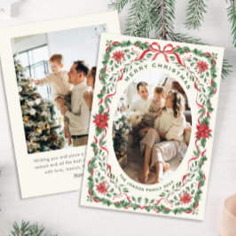 Christmas Funky Whimsical Red Bow Wreath 2 Photo Feiertagskarte