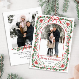 Christmas Funky Whimsical Red Bow Wreath 2 Photo Feiertagskarte