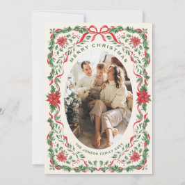 Christmas Funky Whimsical Red Bow Wreath 5 Photo Feiertagskarte