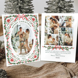 Christmas Funky Whimsical Red Bow Wreath 5 Photo Feiertagskarte