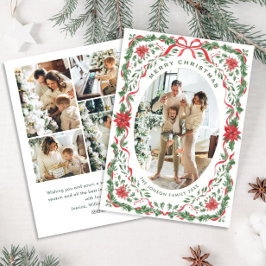 Christmas Funky Whimsical Red Bow Wreath 5 Photo Feiertagskarte
