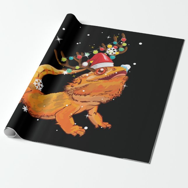 Christmas Funny Bearded Dragon Reindeer  Santa's Geschenkpapier (Ungerollt)