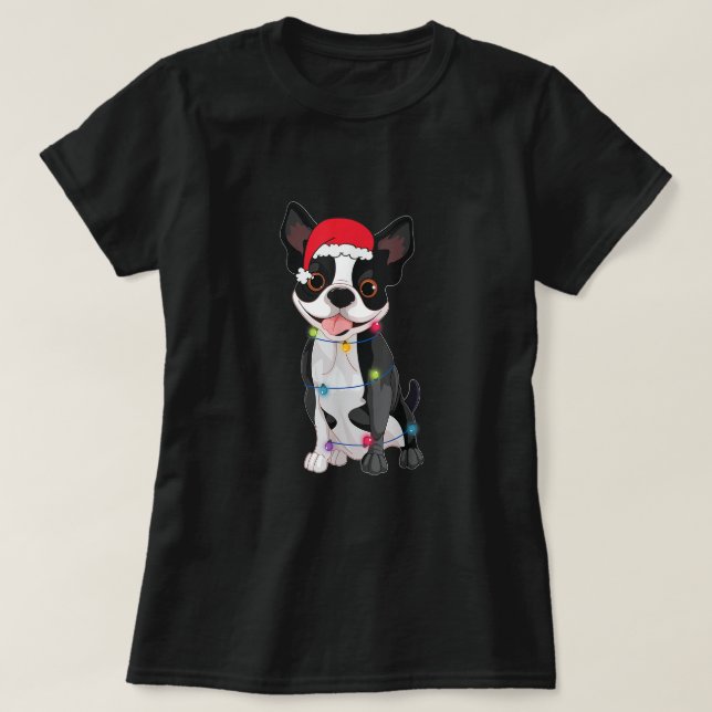Christmas Funny Boston Terrier Lover Weihnachtsman T-Shirt (Design vorne)