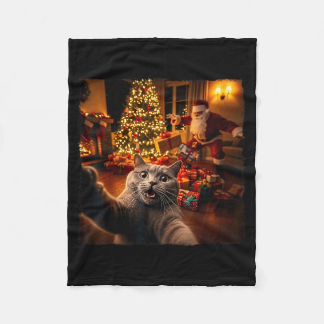 Christmas Funny Cat Selfie With Santa Claus Holida Fleecedecke (Vorderseite)