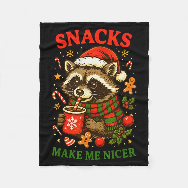 Christmas Funny Cute Feral Raccoon Snacks Make Me  Fleecedecke (Vorderseite)