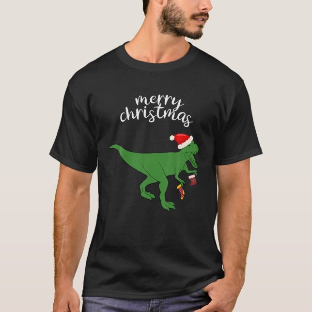 Christmas Funny Dinosaur T Rex Pajamas Men Boys Ki T-Shirt (Vorderseite)