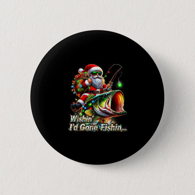 Christmas Funny Fish Santa Fishing Merry Fishmas  Button (Vorderseite)