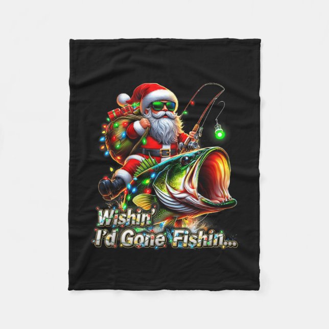 Christmas Funny Fish Santa Fishing Merry Fishmas  Fleecedecke (Vorderseite)