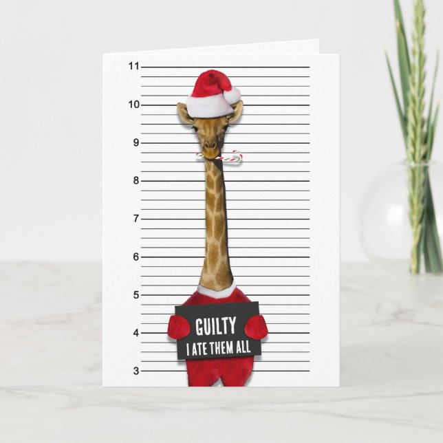 Christmas Funny Mugshot Guilty Giraffe Karte (Vorderseite)