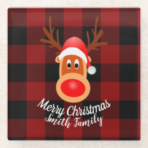 Christmas Funny Reindeer Buffalo Kariert Custom Glasuntersetzer