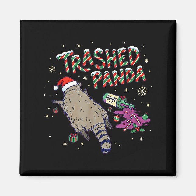 Christmas Funny Trashed Panda Racoon Gets Drunk Xm Magnet (Vorne)