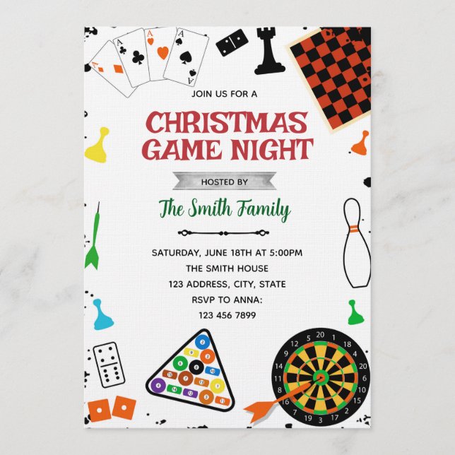 Christmas Game night party invitation Einladung (Vorderseite)
