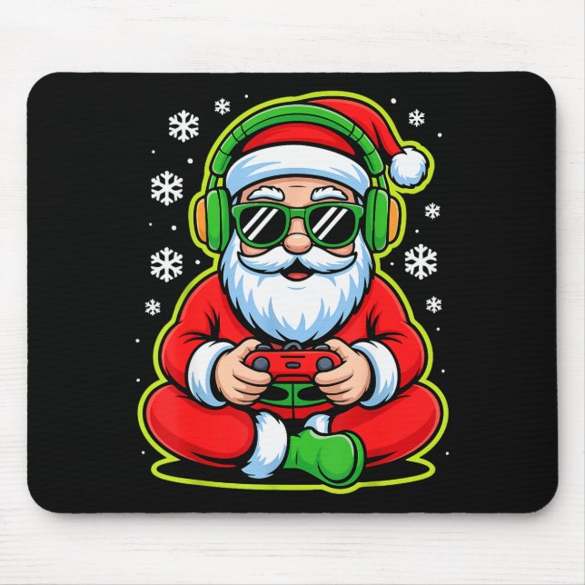 Christmas Gamer Boys Kids Santa Play Video Game  Mousepad (Vorne)