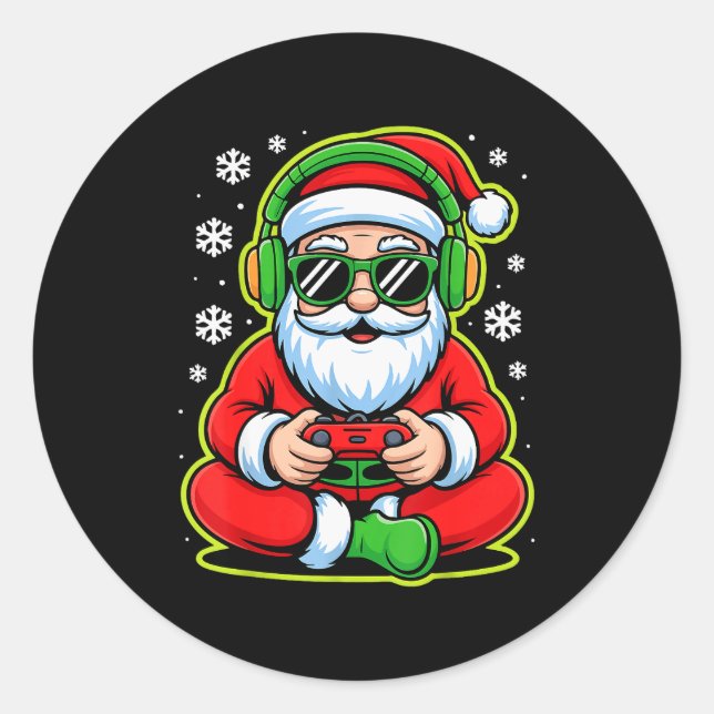 Christmas Gamer Boys Kids Santa Play Video Game  Runder Aufkleber (Vorderseite)