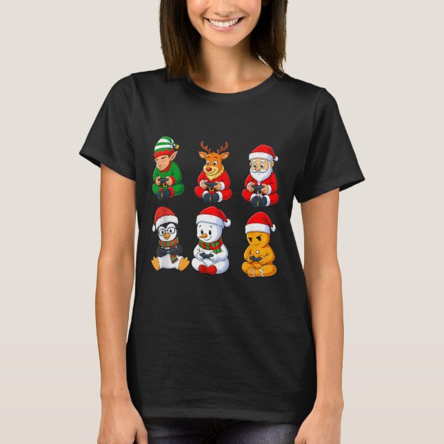 Christmas Gamer Boys Video Games Santa Elf Reindee T-Shirt (Vorderseite)