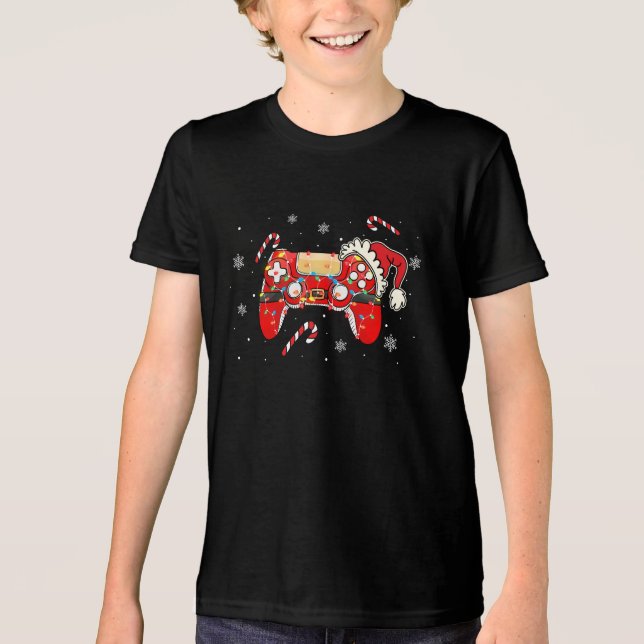 Christmas Gamer Controller Holiday Gaming Design Tri-Blend Shirt (Vorderseite)