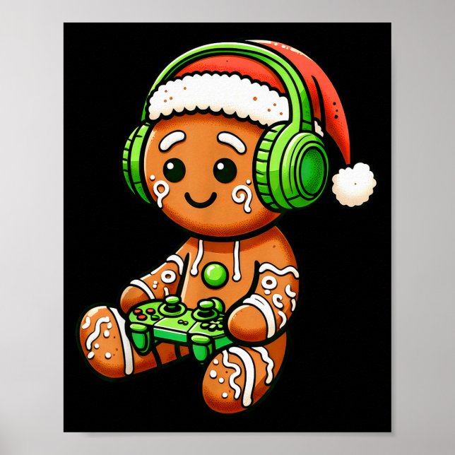 Christmas Gamer Gingerbread Santa Hat Xmas Gaming  Poster (Vorne)