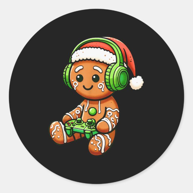 Christmas Gamer Gingerbread Santa Hat Xmas Gaming  Runder Aufkleber (Vorderseite)