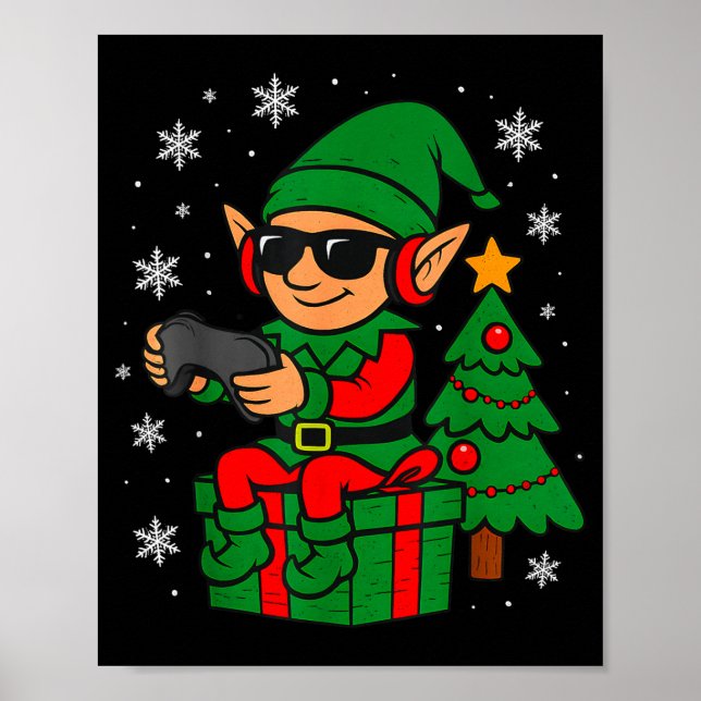 Christmas Gamer Retro Elf Funny Xmas Gaming Boys K Poster (Vorne)