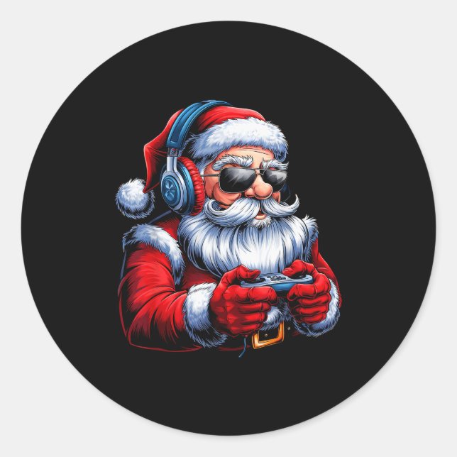 Christmas Gamer Santa Xmas Gaming Men Boys Kids Te Runder Aufkleber (Vorderseite)