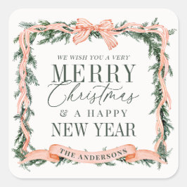 Christmas Garland Frame Holiday Quadratischer Aufkleber