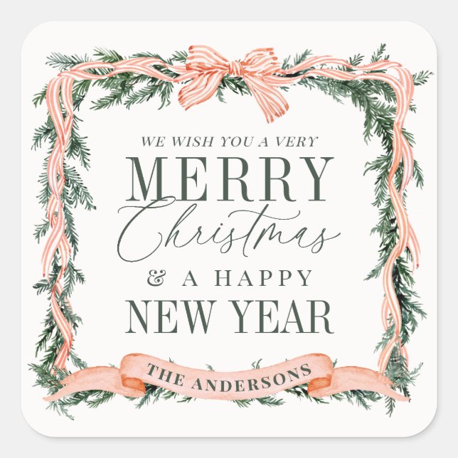 Christmas Garland Frame Holiday Quadratischer Aufkleber (Vorderseite)