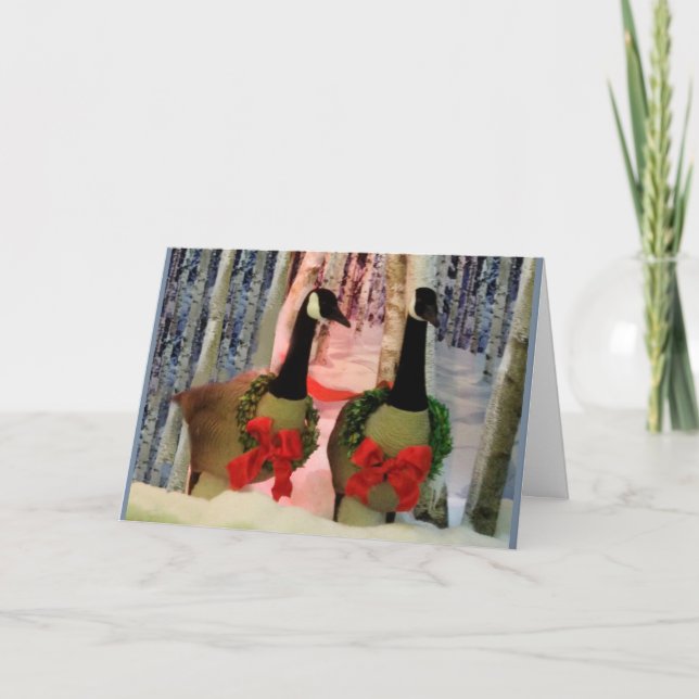 Christmas Geese Wreath Snow Red Bow Karte (Vorderseite)
