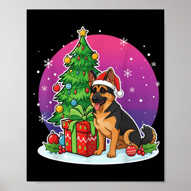Christmas German Shepherd Santa Hat Xmas Men Women Poster (Vorne)