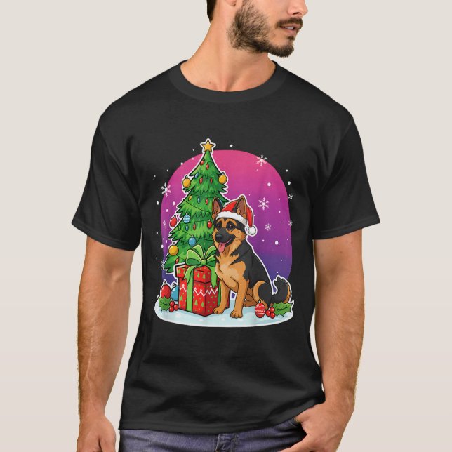 Christmas German Shepherd Santa Hat Xmas Men Women T-Shirt (Vorderseite)
