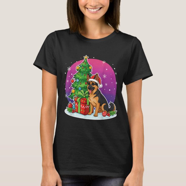Christmas German Shepherd Santa Hat Xmas Men Women T-Shirt (Vorderseite)