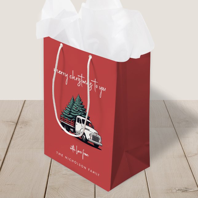 Christmas Gift Bag | Truck Holiday Present Bags Mittlere Geschenktüte (Von Creator hochgeladen)