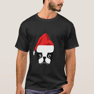 Christmas Gift for Dog Lover Funny Santa Hat Bosto T-Shirt