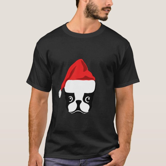 Christmas Gift for Dog Lover Funny Santa Hat Bosto T-Shirt (Vorderseite)