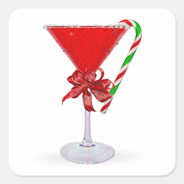 Christmas Gift Martini Cocktail Quadratischer Aufkleber (Vorderseite)