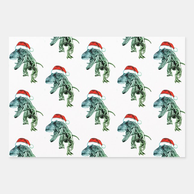 CHRISTMAS GIFT PAPIER SET DINOSAUREN MIT WEIHNACHT (Vorderseite)