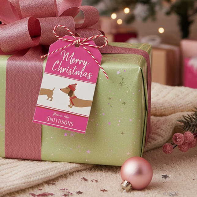 Christmas Gift Tag Dachshund Personalized Pink Geschenkanhänger (Christmas Gift Tag Dachshund Personalized Pink)