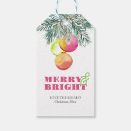 Christmas Gift Tags Watercolor Pink & Green Geschenkanhänger