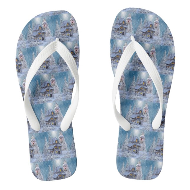 Christmas Gift Winter White Snowman Blue Rustic Flip Flops (Fußbett)