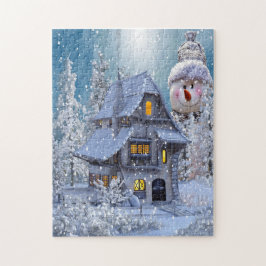 Christmas Gift Winter White Snowman Blue Rustic Puzzle