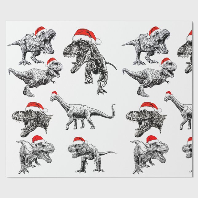 CHRISTMAS GIFT WRAP MIT DINOSAUREN MIT WEIHNACHTSM GESCHENKPAPIER (Flach)