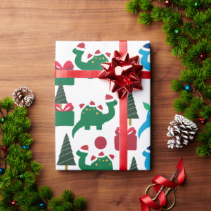 CHRISTMAS GIFT WRAP MIT DINOSAUREN MIT WEIHNACHTSM GESCHENKPAPIER