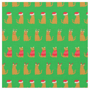 Christmas Ginger Cat Weihnachtsmannmützen Muster a Stoff