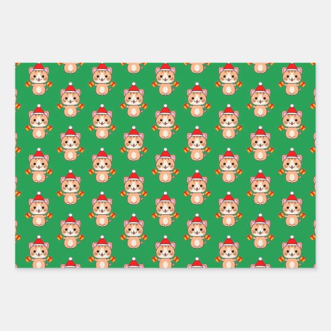 Christmas Ginger Tabby Cat Geschenkpapier Set (Vorderseite)
