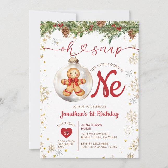 Christmas Gingerbread 1st Birthday Cookie Party Einladung (Vorderseite)