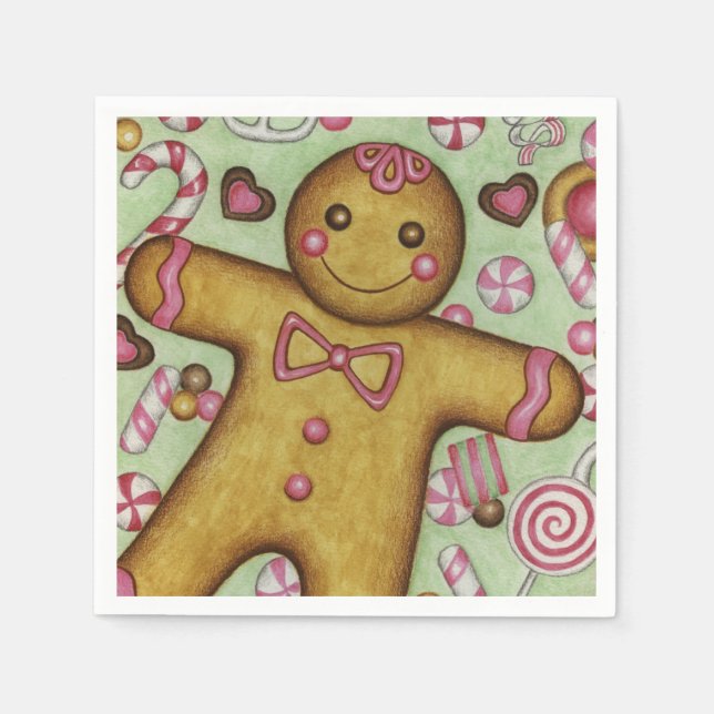 Christmas Gingerbread Boy Party Holiday Napkins Serviette (Vorderseite)