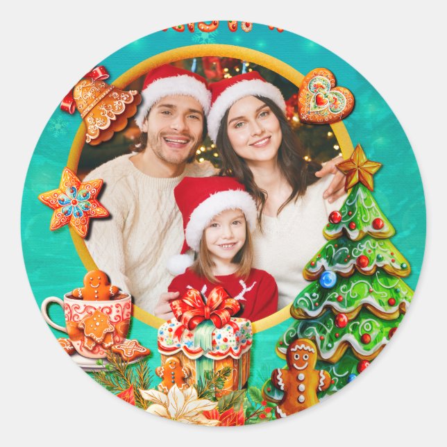 Christmas Gingerbread Candy House, and New Year Runder Aufkleber (Vorderseite)