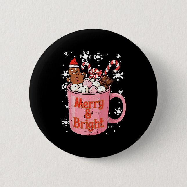 Christmas Gingerbread Cocoa Merry Bright Xmas Wome Button (Vorderseite)